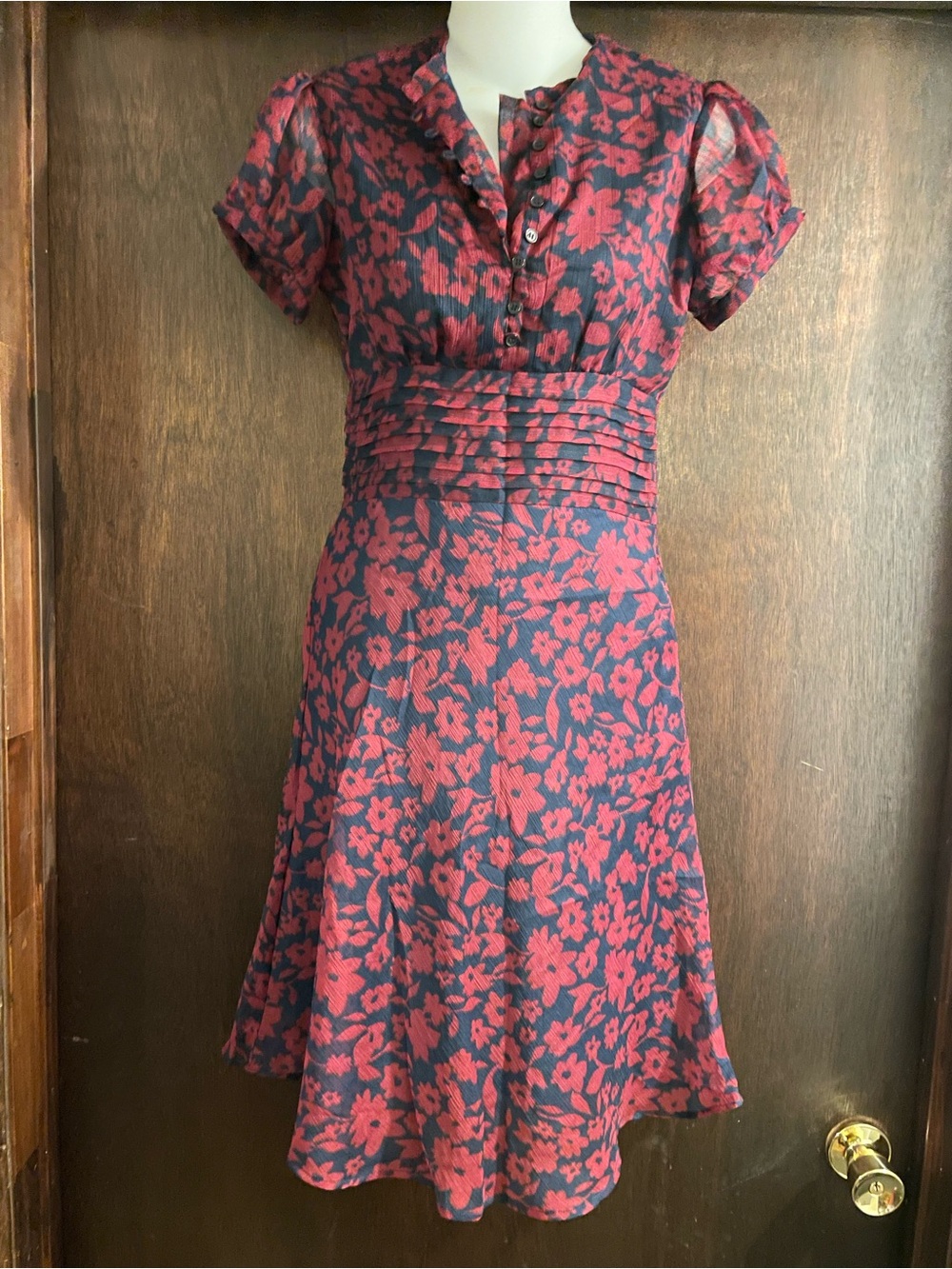 dELiA*s Brand Junior's size 3/4 Y2K Navy & Maroon Floral Midi Sheer Dress